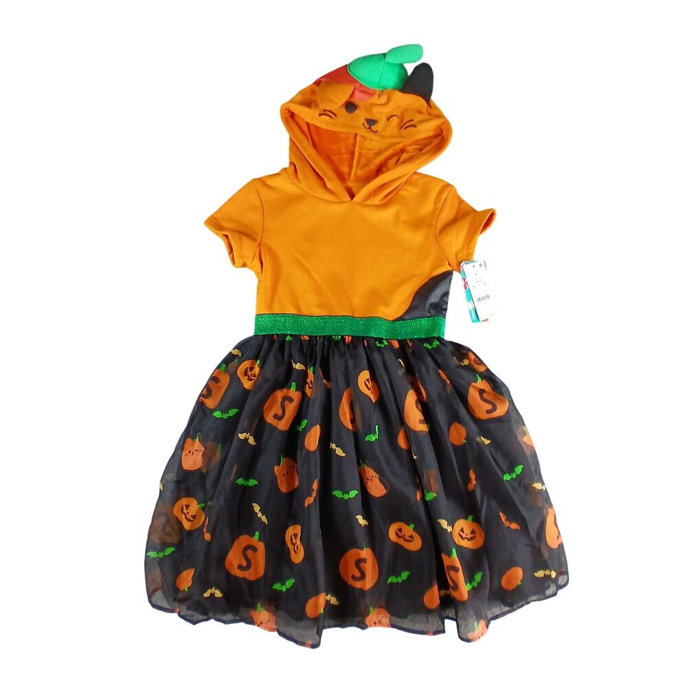 Squishmallows Pumpkin Cat Costume Girls Small Orange Kids Halloween Dress NWT